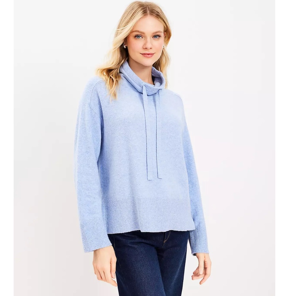 Loft Drawstring neck poncho sweater- Blue